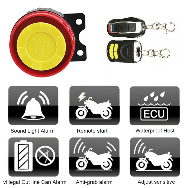 

1Set 12V Motorcycle Bike Anti-theft Security Alarm System Scooter 125db Remote Control Key Shell Motorcycle Speaker