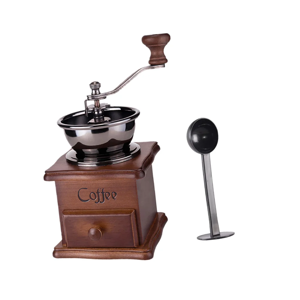 Антикварная кофемолка ручной работы деревянная бобовая мельница и ложка|Темперы