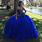 Горячая Распродажа, бальное платье Королевского синего цвета, пышные платья с кружевной аппликацией, милые 16 пышных выпускных платьев, вечерние платья, пышные платья