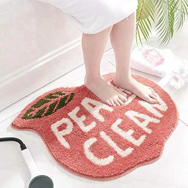 

New Cartoon Peach Flocking Carpet Floor Mat,for Home&Bathroom Door,Bathroom Non-Slip Mat,Absorbent Foot Mat,55X63cm