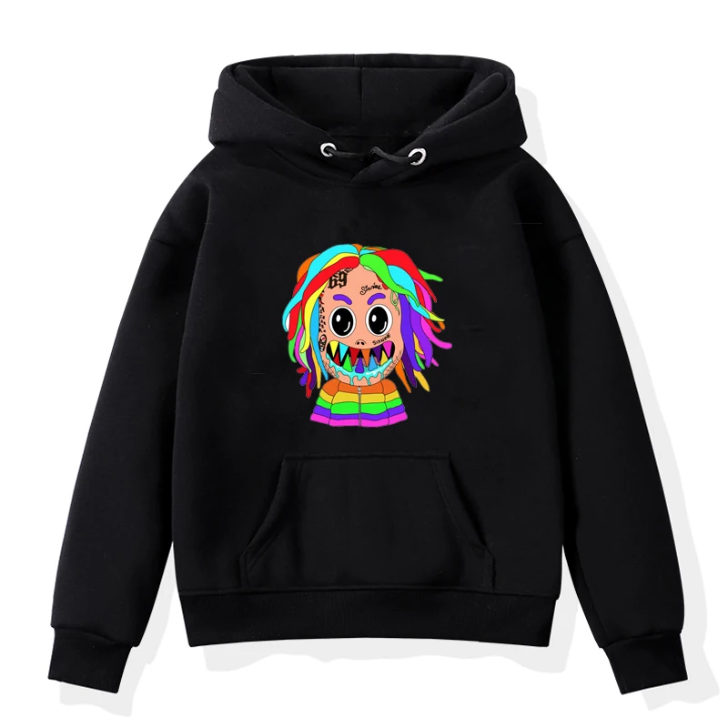Толстовки для девочек подростков 6ix9ine свитер маленьких черный с капюшоном