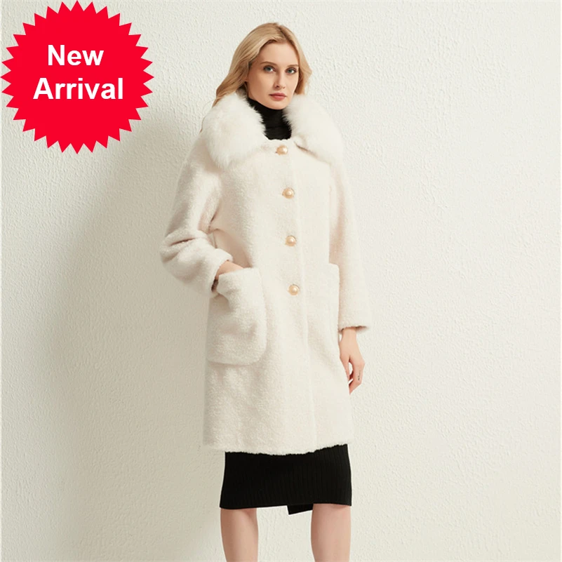

Женское пальто из овечьей шерсти, женская зимняя теплая куртка с воротником из натурального Лисьего меха, парка, Тренч H99178