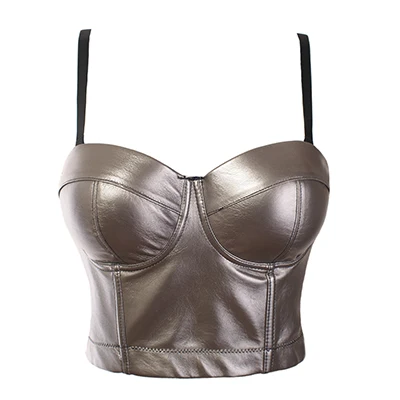 silver She'sModa искусственная кожа Bralet женский бюстье бюстгальтер ночной клуб вечерние обрезанный Топ жилет размера плюс - Цвет: silver