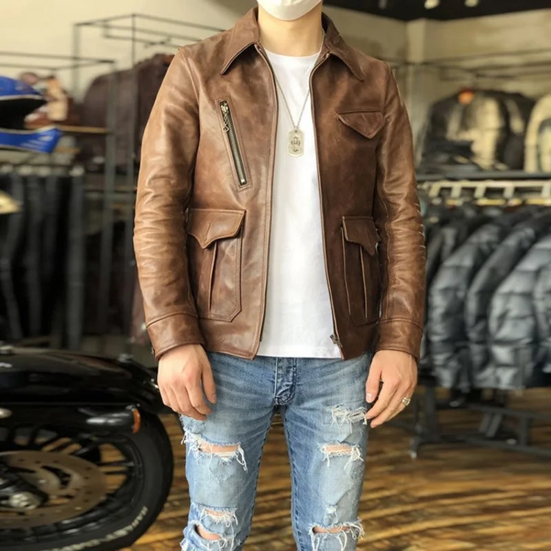 Новинка 2022 мужские топы Повседневная байкерская куртка из конской шкуры