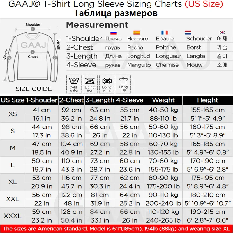 GAAJ 2022 футболка с длинным рукавом для мужчин 100% хлопок 230 г весенние однотонные