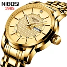 Часы наручные NIBOS мужские стальные, брендовые Роскошные простые водонепроницаемые Модные с большим циферблатом, золотистые