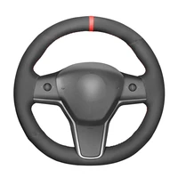 hand sew soft black suede red marker car steering wheel cover for tesla model 3 2017 2018 2019 2020