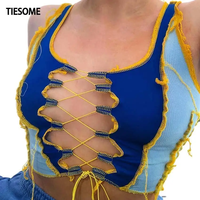 

Женский укороченный топ с вырезами TIESOME, Клубные вечерние топы в стиле панк, уличная летняя одежда