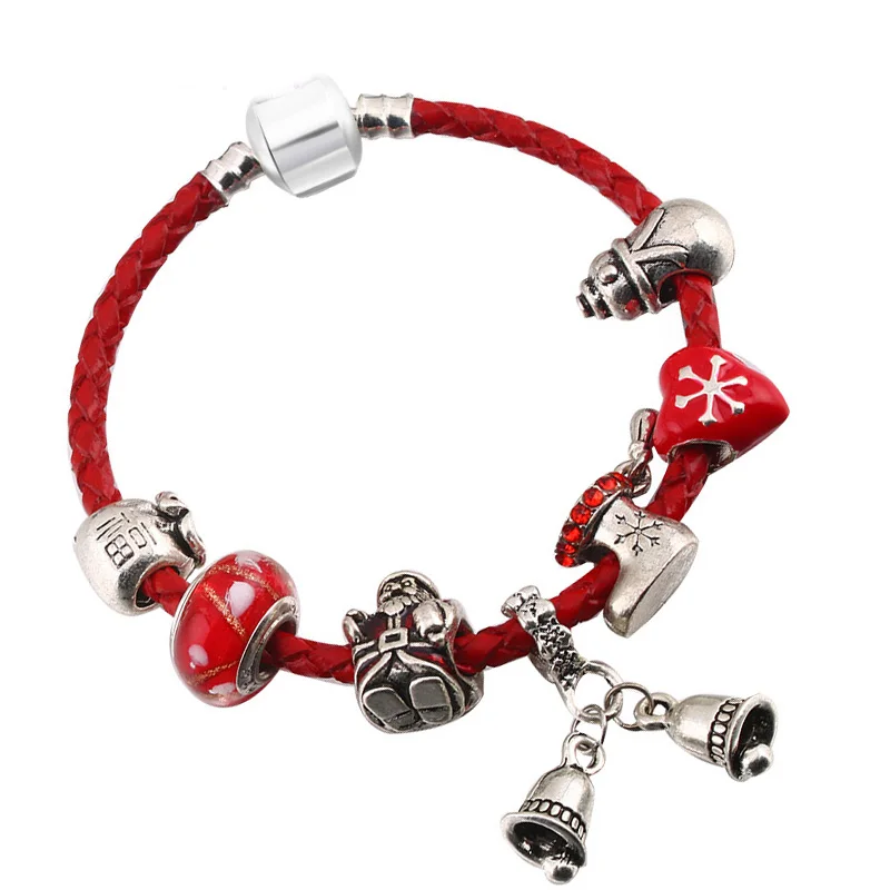 Женские браслеты шармы с рождественской елкой кожаные цепочки подарок для детей