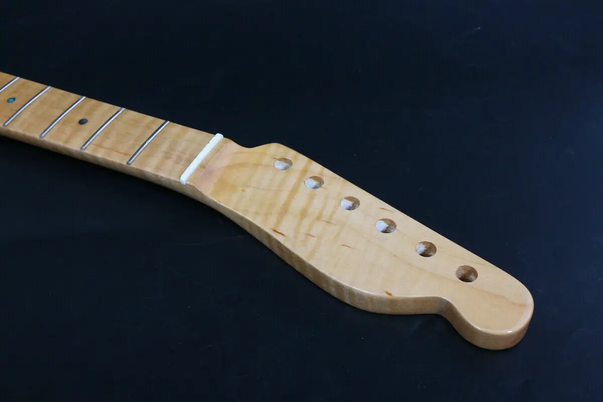 

Tiger Flame Maple Guitar Neck 21fret 25.5inch Clear Coat Pear Dot Inlay Tele