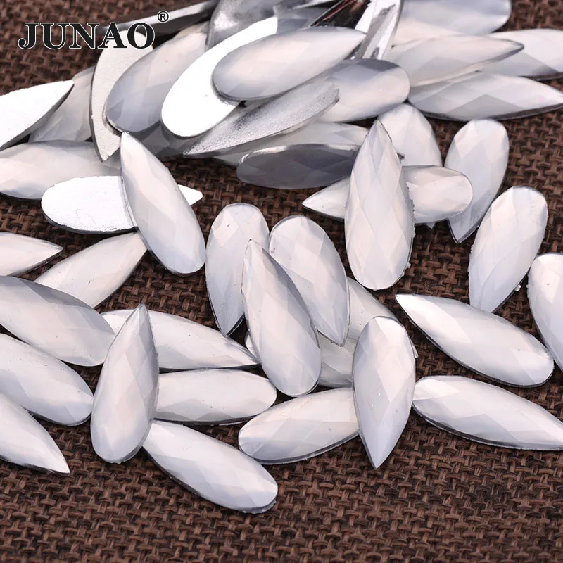 Fluorescent White JUNAO, 8*22 мм, неоновые, желтые, Висячие стразы, аппликация, плоская задняя часть, смола, драгоценные камни, украшение, кристалл, камень, не шьется, Алмазный страз - Цвет: Fluorescent White