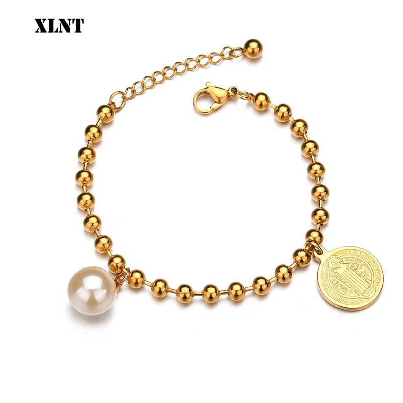 XLNT медаль Святого Бенедикта со красивыми жемчужинами Браслеты