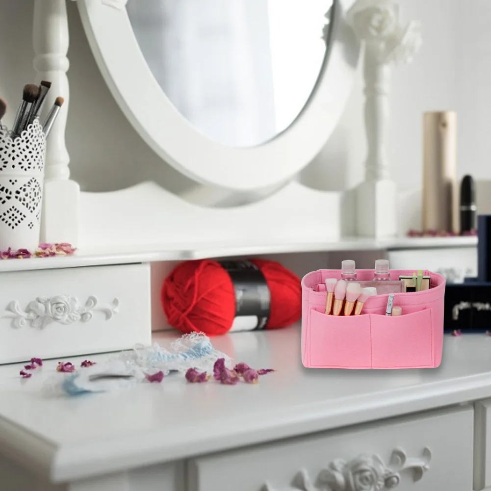 

1Pc Felt Fabric Multifunction Cosmetic Makeup Organizer Bag Felt Felt Handbag Insert Organizer Purse For Travel ToiletryStorage