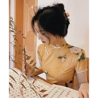 yellow republic of china style old shanghai cheongsam elegant retro elegant young autumn improved daily womens high end dress
