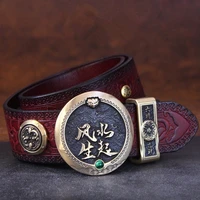 unique chinese design brass genuine leather strap male belts for men women cowhide vintage buckle belt 105 130cm