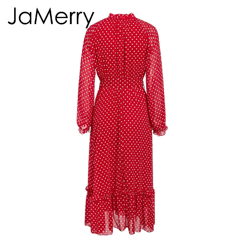 Женское винтажное длинное платье JaMerry вечерние платья в горошек с рукавами