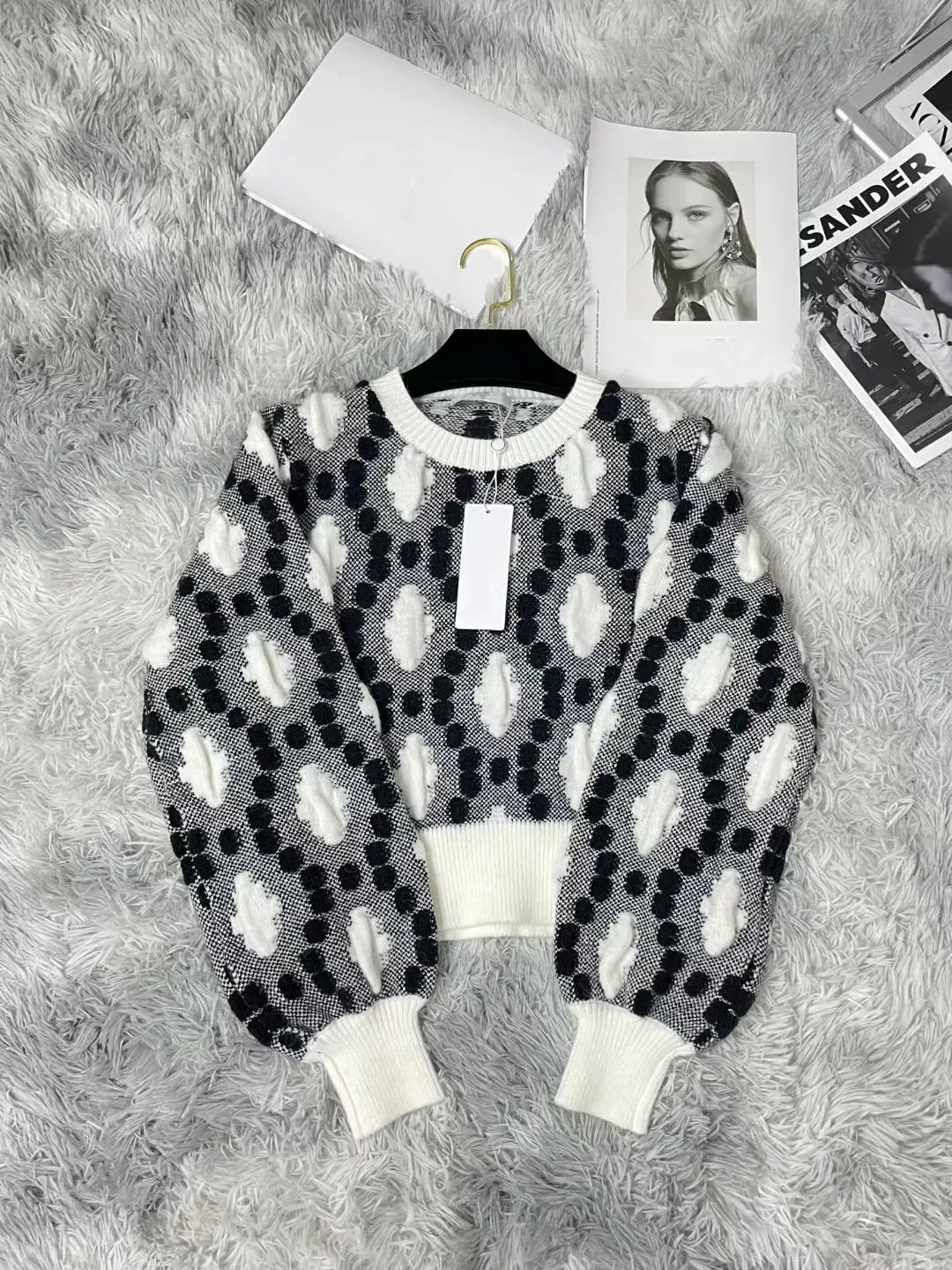 

Женский свободный свитер CC-4, трикотажный пуловер с круглым вырезом и длинными рукавами-фонариками, теплые пуловеры в стиле пэчворк, Осень-з...