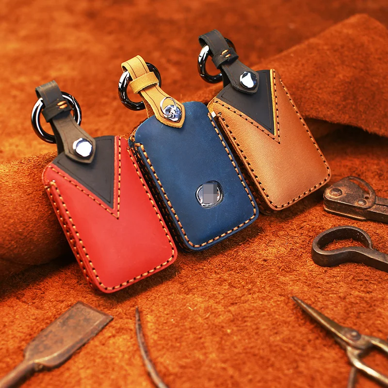 

Crazy Horse Leather Auto Car Styling Key Case For Mazda 3 Alexa CX4 CX5 CX8 2019 2020 21 Car Holder Shell Remote Cover keychain