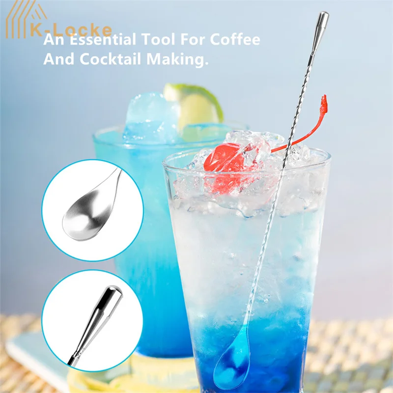 

Stainless Steel Bar Cocktail Mixing Twist Spoon Juices Stirring Stick Long Handle Drink Coffee Cocktail Making Essential Tool