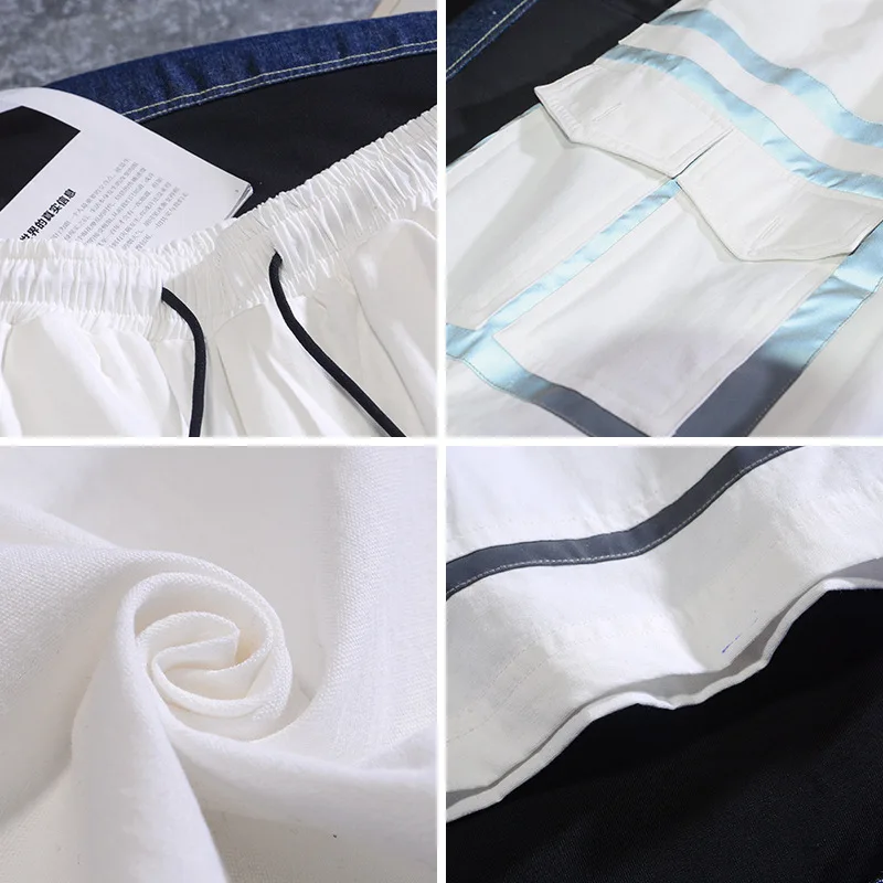 

Fashion High Street Reflective men's shorts Knee-length Loose Cotton Summer short pants White Black Yellow men casual shorts