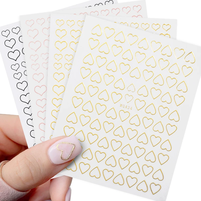 

1pc Valentine's Love Heart 3D Nail Stickers Gold Silver Self-Adhesive Slider For French Nails Manicure Nail Art Decoration