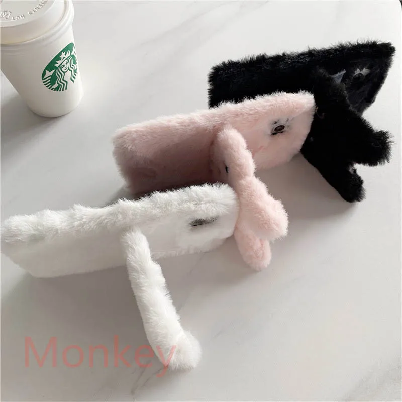 Fur Plush 3D Cat Ears Phone Case For OPPO Realme 8 7 6 5 3 Pro 6I 5I C25 C21 C20 C17 C15 C12 C11 C3 C2 X7 XT X2 Soft Phone Cover