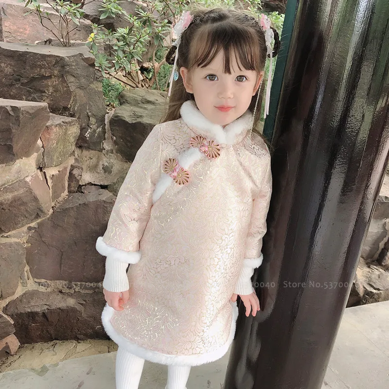 Girls Children Chinese Style Retro Qipao Dress New Year Outfits Baby Kid Hanfu Cheongsam Tang Suit Traditional Oriental Clothing |