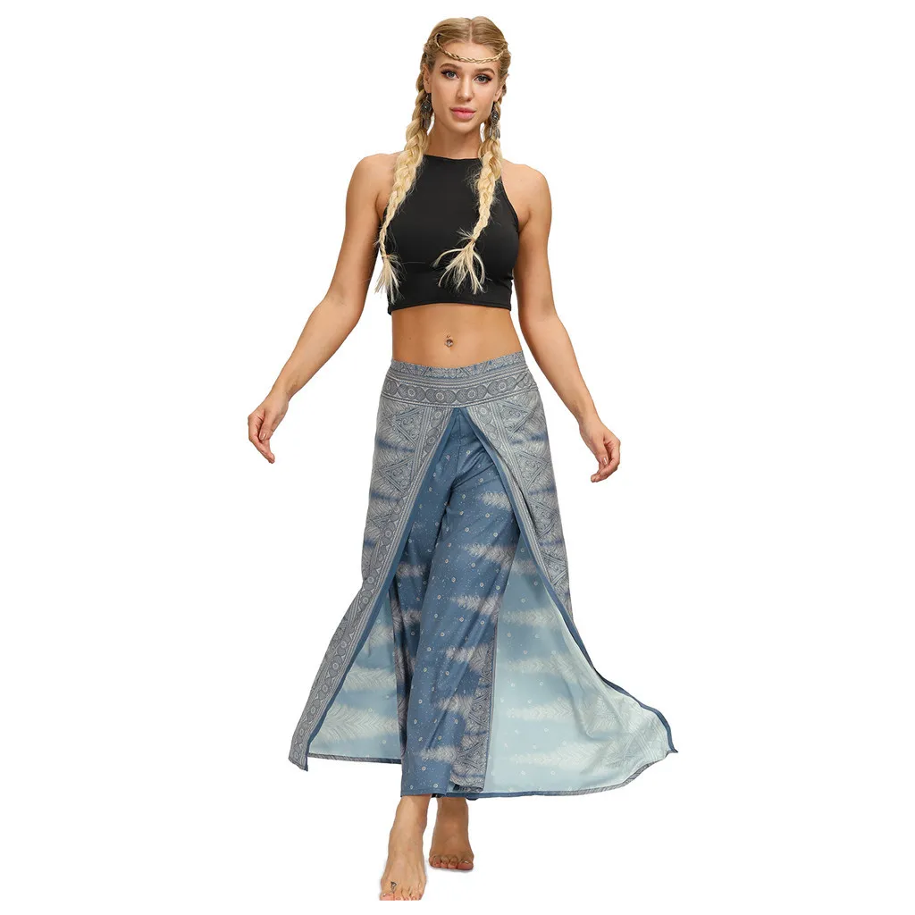 

Bohemian Pants Women Casual Baggy Wide Leg Digital Print Indonesian Thai Style 13 Colors Wholesale