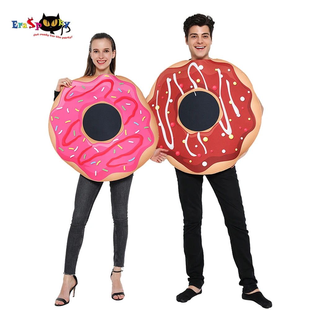 Eraspooky Süße Donut Paar Cosplay Halloween Kostüm Für Erwachsene Frauen Weihnachten Donut Lustige Lebensmittel Phantasie Kleid Party Outfits