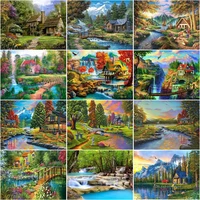 ruopoty 60x75cm frame paint by number for adults forest house picture by numbers acrylic paint on canvas for home decors artcraf