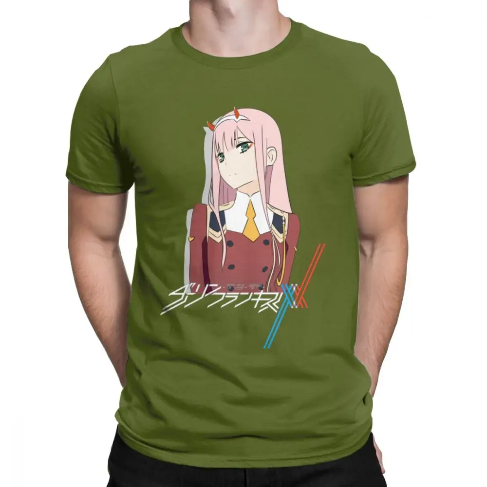 Darling In The Franxx 02, Мужская футболка, винтажные футболки, хлопок, с коротким рукавом, японская анимация, футболка, Новое поступление, топы - Цвет: Армейский зеленый