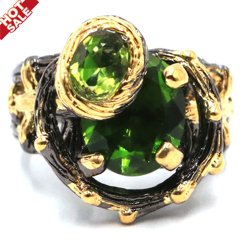 

18x16mm Vintage Cool Black Gold Color Rings Hip Hop Luxury Created Violet Tanzanite Paris Blue Topaz Jewelry Wholesale Drop