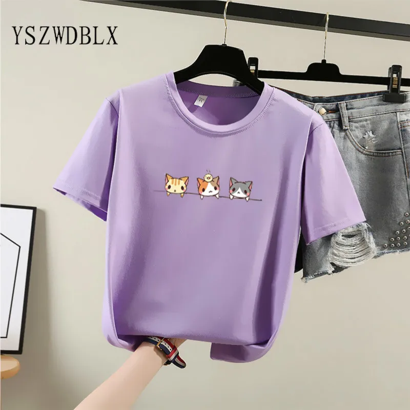

2021 New Spring Summer Women T-shirt Cute Cartoon Print Korean Style Girl Students Wear Short Sleeve Harajuku O-neck Female Tops