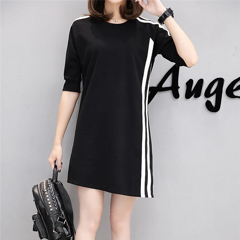 Повседневное женское платье с круглым вырезом полурукавом и принтом лоскутное