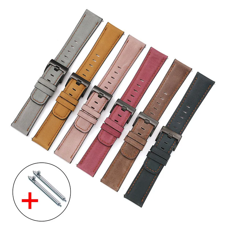 

20mm 22mm Band for Samsung Galaxy Watch 3/46mm/42mm/active 2 Gear s3 Oil Wax Genuine Leather Strap For Huawei GT/2/2e/GT2 Pro