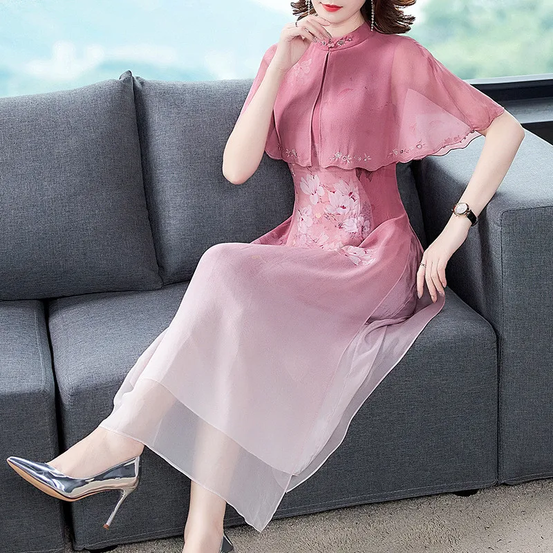 Женское длинное платье в китайском стиле платье-Ципао из искусственного шелка с