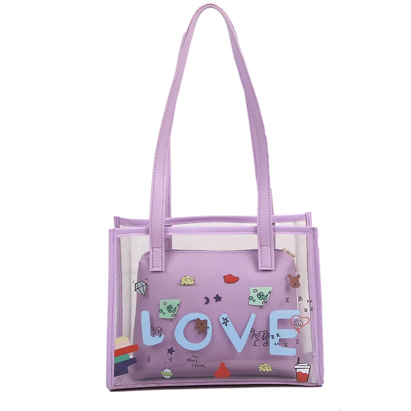 

Printed Women's Portable Transparent Western Style Big Bag 2021 New PVC Women's Bag Korean Style Shoulder Gel Bag
