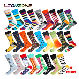 LIONZONE, 1 пара, хлопковые мужские носки высокого качества; Брендовые осенние красочным узором Coolmax Смешные счастливые, свадебное платье, Спортивная мужская нескользящих носочков размера плюс