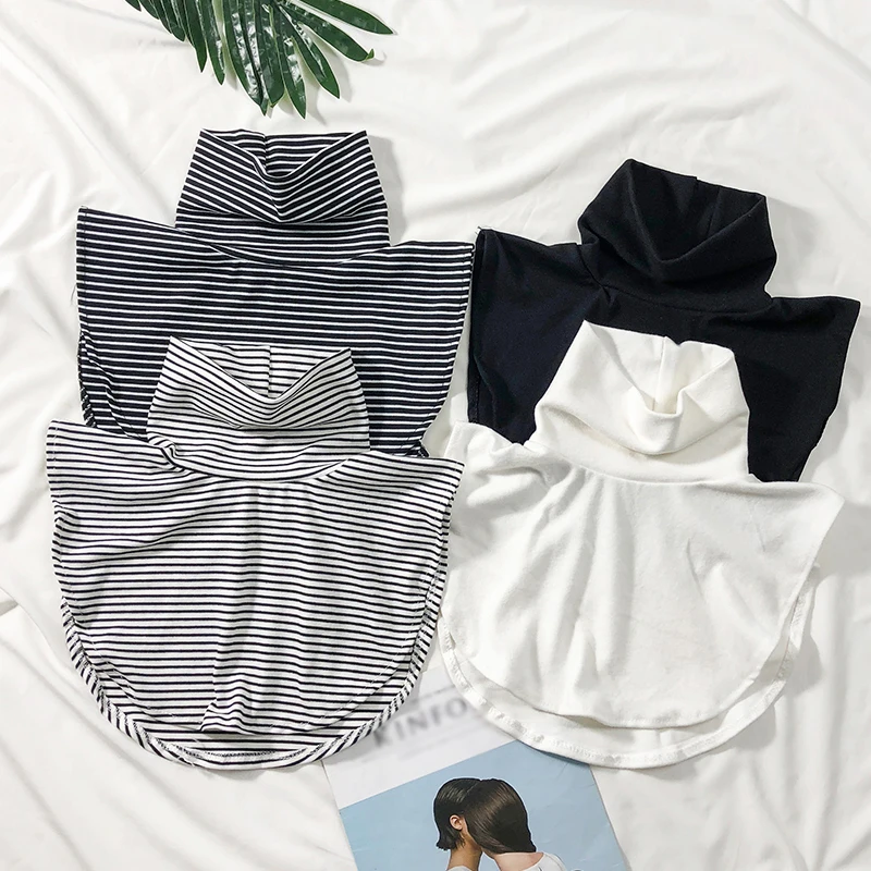 

Women's Fake Collar Black and White Striped High Neck Fake Cotton Shirt Top Women's Knitting Shirt Sweater Detachable Collar