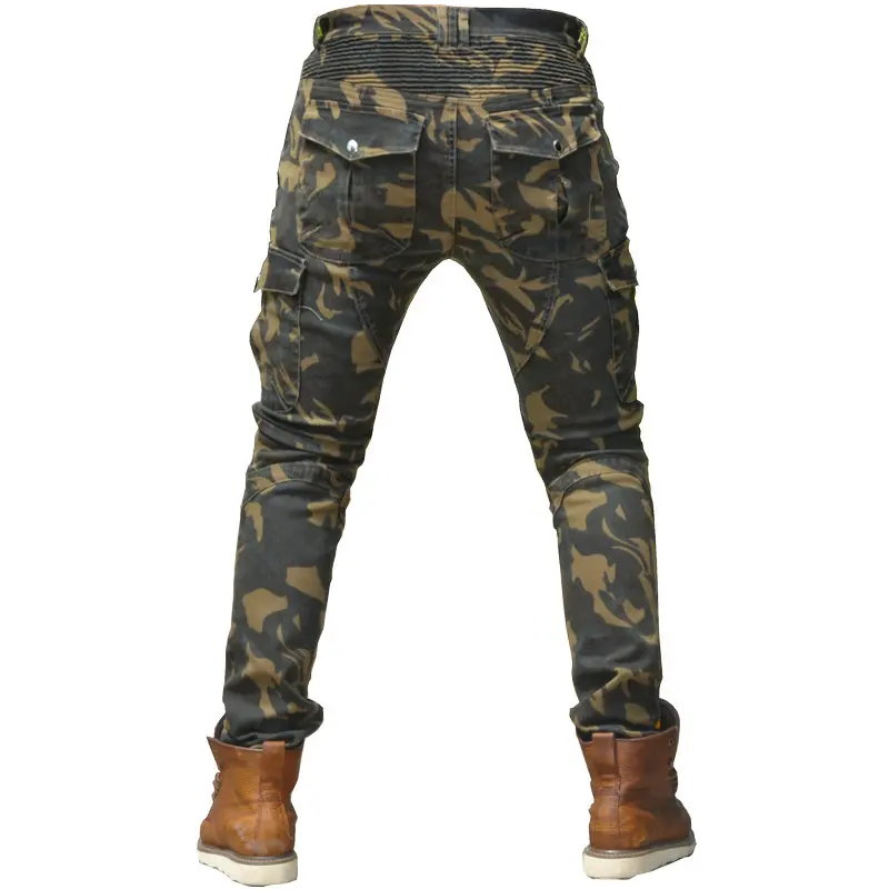 Motorcycle Camouflage Riding Pants Four Seasons Motorcycle Riders Casual Straight Slim Waterproof Moto Jeans With 4 Knee Pads