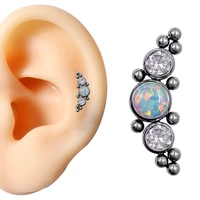 g23 titanium with opal stone flat cz gem ear tragus cartilage helix earring top selling in aliexpress piercing jewelry