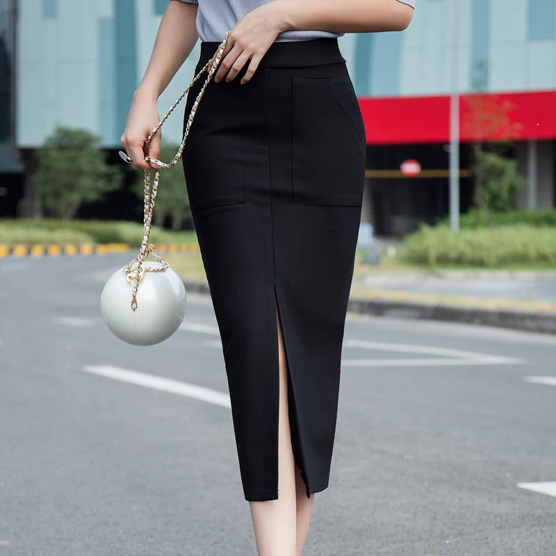 Женская офисная юбка-карандаш с завышенной талией X400 |