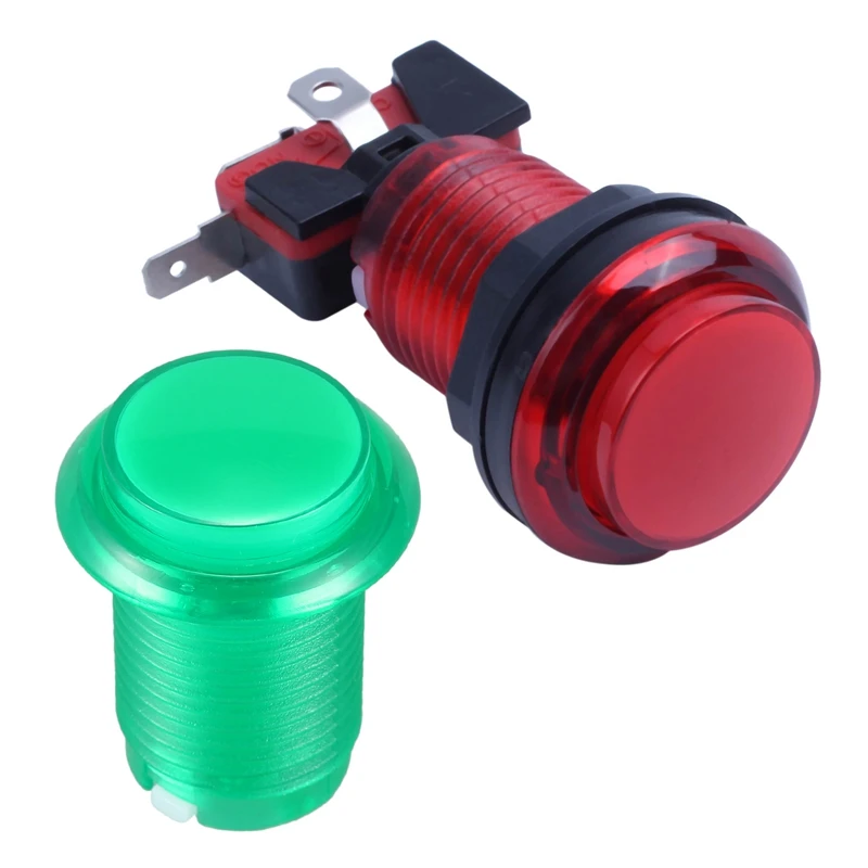 2 PCS Round Lit Illuminated Arcade Video Game Push Button Switch LED Light 5V/12V Color:Green &amp Red | Электроника