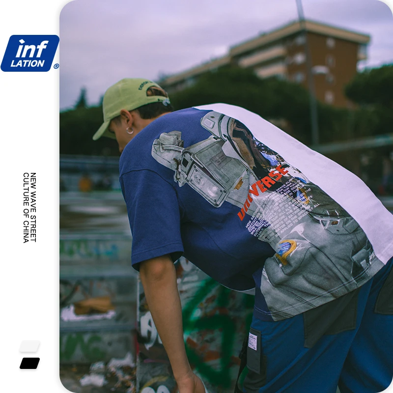 Инфляции мужская одежда футболка Цвет блок астронавт печати футболки с коротким