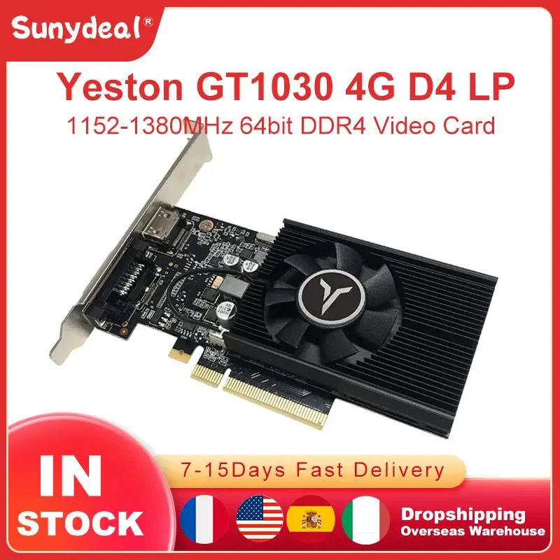 

Видеокарта Yeston GT1030 4G D4 LP, 14 нм, 1152-1380 МГц, 64 бит, DDR4