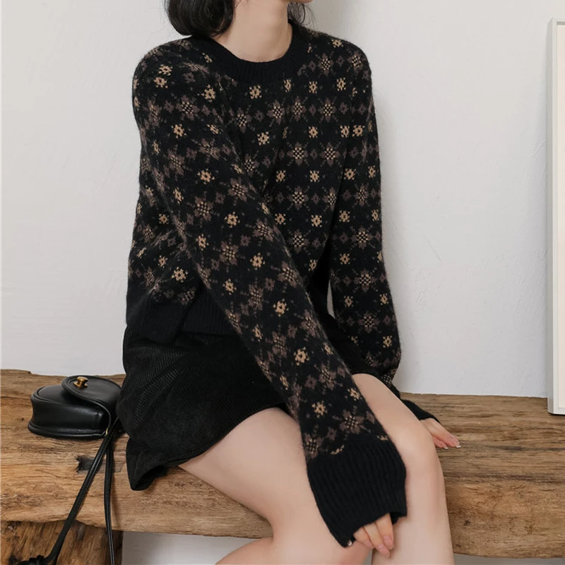 

Alien Kitty 2021 New Women Sweater Thick Printing Knitted Female O-Neck Casual Sweet Elegant Office Lady Loose All Match Tops