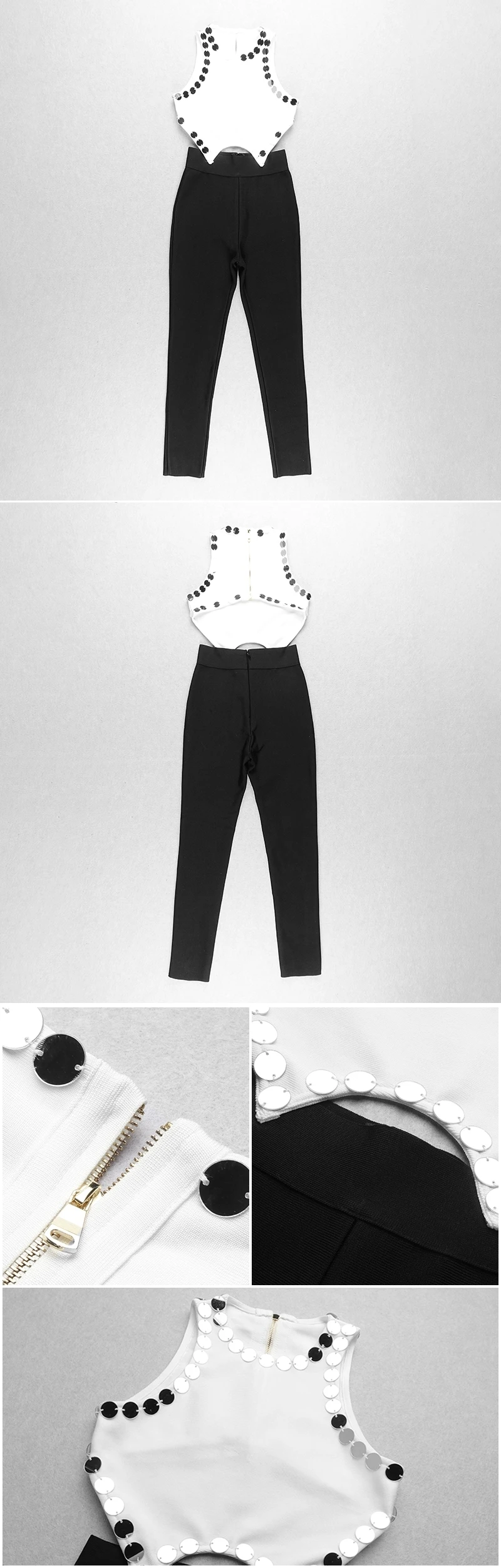 VC All Free Shipping Hot New Chic Dot Sequins Sexy Hollow Out Sleeveless O Neck Celebrity Party Bandage Jumpsuit