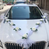 white rose artificial flower for wedding car decoration bridal car decorations door handle ribbons silk flower party decor