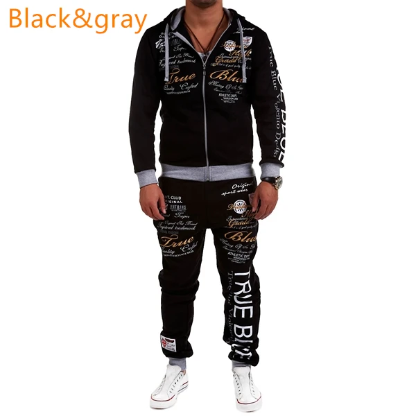 Black gray ZOGAA мужской спортивный костюм комплекты дорожек толстовки+ штаны спортивный костюм комплект из 2 предметов спортивная одежда спортивные мужские толстовки комплект мужской - Цвет: Black gray