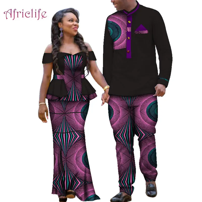 

Couple Wear African Clothes Plus Size Suits Bottom Price Men and Women African Clothing Fashion Bazin Riche Clothing WYQ113